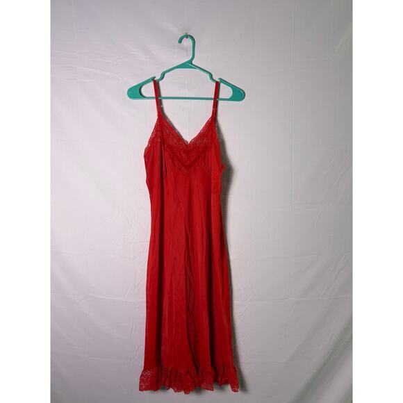Vintage 60's Red Slip Dress Floral Lace Ruffled Hem Women's Size XL? 38" Bust - Picture 1 of 4